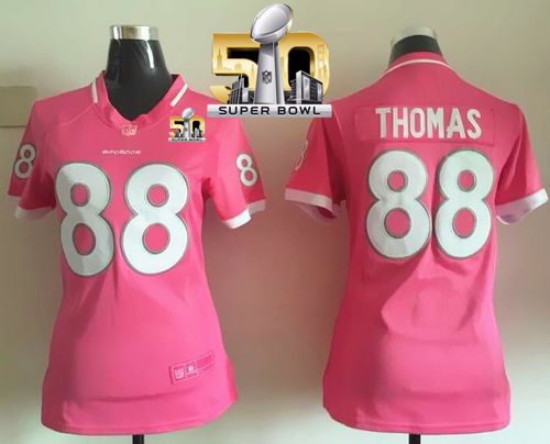 Nike Broncos #88 Demaryius Thomas Pink Super Bowl 50 Women's Stitched NFL Elite Bubble Gum Jersey